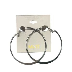 Mixit Silver Tone Large Hoop Earrings Hypoallergenic Sensitive Ears NEW Gift
